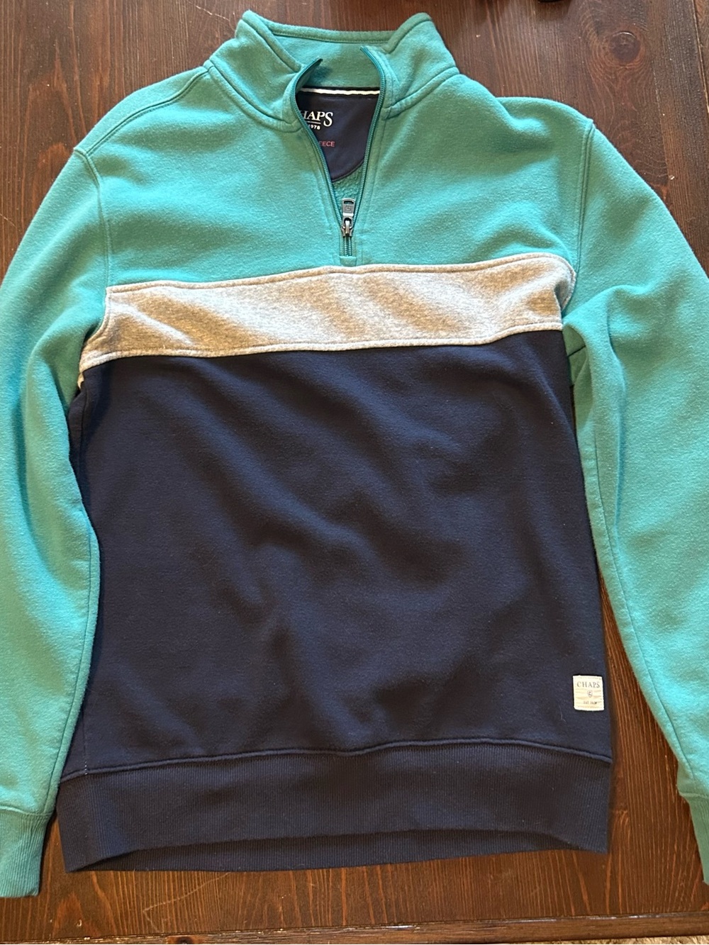 Chaps Teal Pullover Fleece Quarter-Zip with Navy Trim